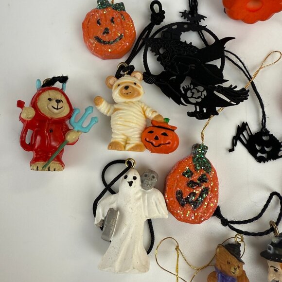 Wire Halloween Tree Pumpkin Jack o'lantern Ghost Boo! Bat w/Ornaments Pair of 2 - Picture 8 of 16